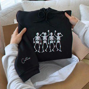 Embroidered Dancing Skeletons Sweatshirt, Spooky Halloween Gift