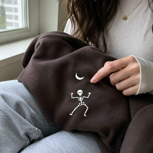 Dancing Skeleton Crewneck, Embroidered Halloween Sweatshirt, Hoodie