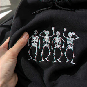 Embroidered Dancing Skeletons Sweatshirt, Spooky Halloween Gift