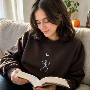 Dancing Skeleton Crewneck, Embroidered Halloween Sweatshirt, Hoodie
