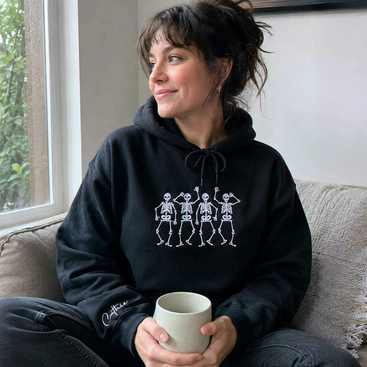 Embroidered Dancing Skeletons Sweatshirt, Spooky Halloween Gift