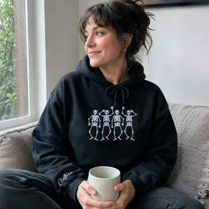 Embroidered Dancing Skeletons Sweatshirt, Spooky Halloween Gift