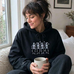 Embroidered Dancing Skeletons Sweatshirt, Spooky Halloween Gift
