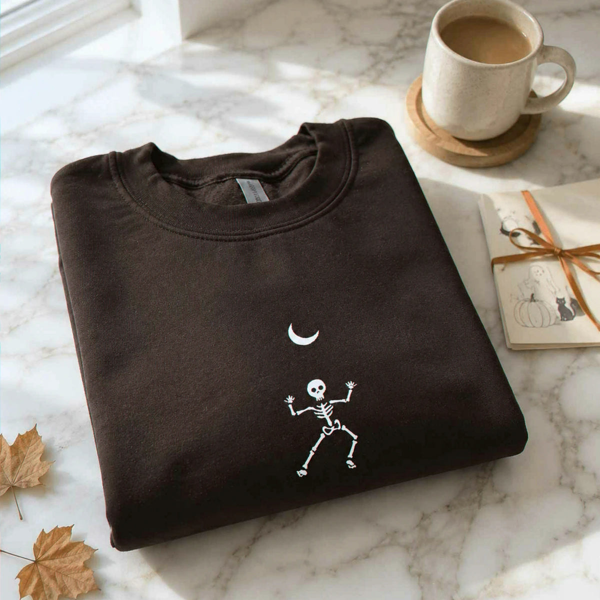 Dancing Skeleton Crewneck, Embroidered Halloween Sweatshirt, Hoodie