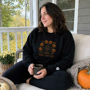 Halloween Stay Spooky Pumpkin Sweatshirt, Embroidered Skeleton Hoodie
