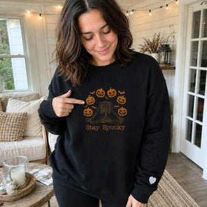 Halloween Stay Spooky Pumpkin Sweatshirt, Embroidered Skeleton Hoodie