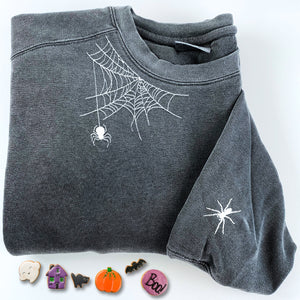 Comfort Color® Embroidered Spiderweb Halloween T-Shirt or Sweatshirt