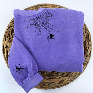 Comfort Color® Embroidered Spiderweb Halloween T-Shirt or Sweatshirt