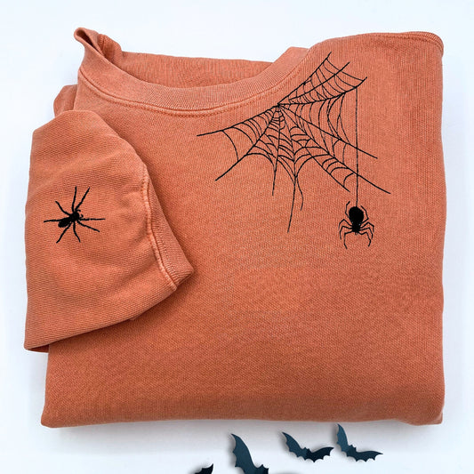 Comfort Color® Embroidered Spiderweb Halloween T-Shirt or Sweatshirt