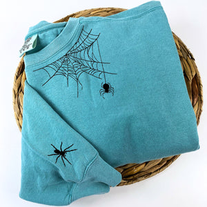 Comfort Color® Embroidered Spiderweb Halloween T-Shirt or Sweatshirt