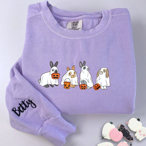 Comfort Color® Embroidered Cute Rabbit Ghost Halloween T-Shirt or Sweatshirt