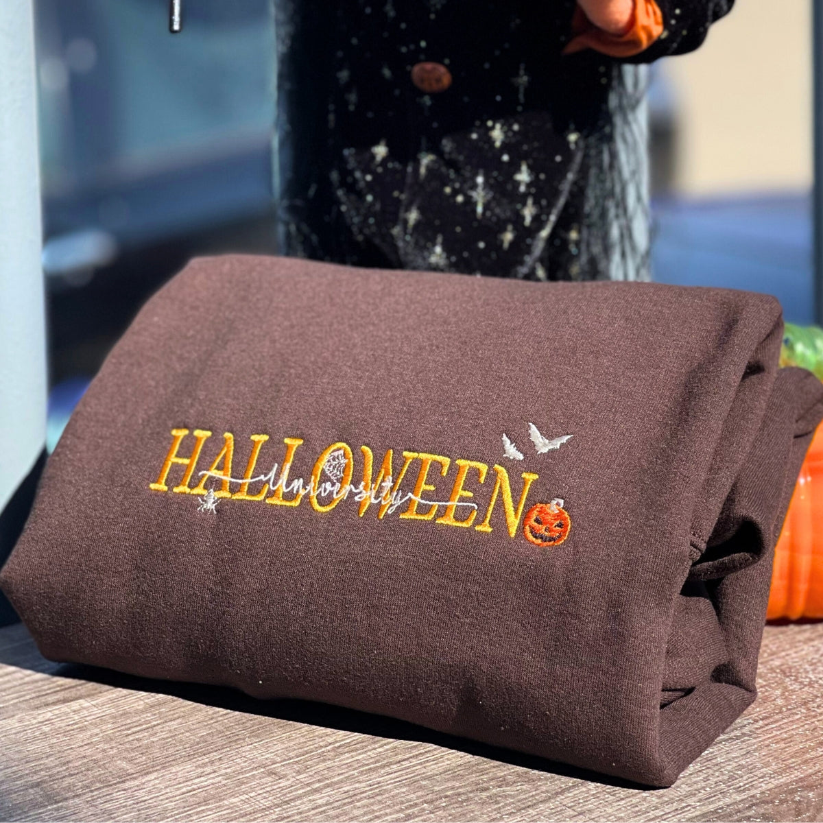Halloween University Sweatshirt, Embroidered Halloween Hoodie with Pumkin