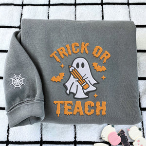 Comfort Color® Embroidered Trick or Teach Halloween T-Shirt or Sweatshirt - Embroly