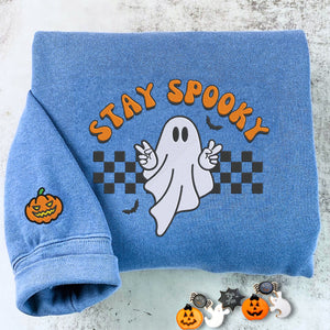 Comfort Color® Embroidered Ghost Stay Spooky Halloween T-Shirt or Sweatshirt