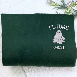 Future Ghost Sweatshirt, Funny Halloween Hoodie with Embroidered on Pocket, Bat on Sleeve