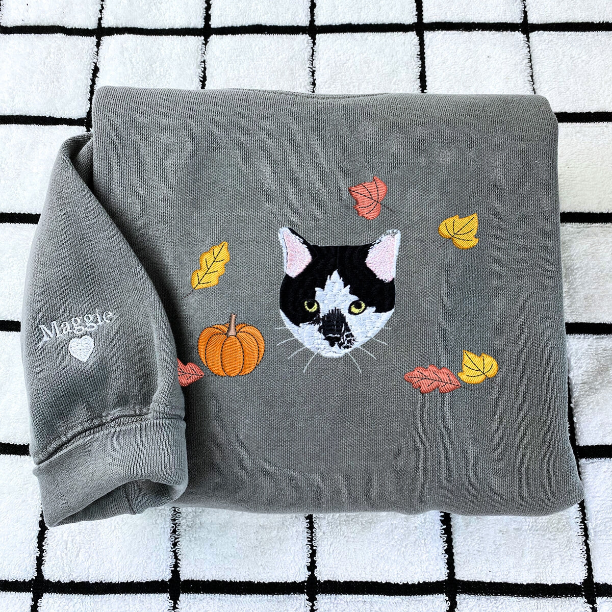 Comfort Colors® Custom Embroidered Halloween Cat Portrait T-Shirt or Sweatshirt - Embroly