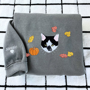 Comfort Colors® Custom Embroidered Halloween Cat Portrait T-Shirt or Sweatshirt