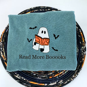 Comfort Color® Embroidered Halloween Ghost Book Lover T-Shirt or Sweatshirt - Embroly