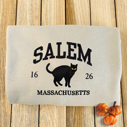 Salem Massachusetts Sweatshirt, Hocus Pocus Embroidered Sweatshirt or Hoodie for Halloween Season