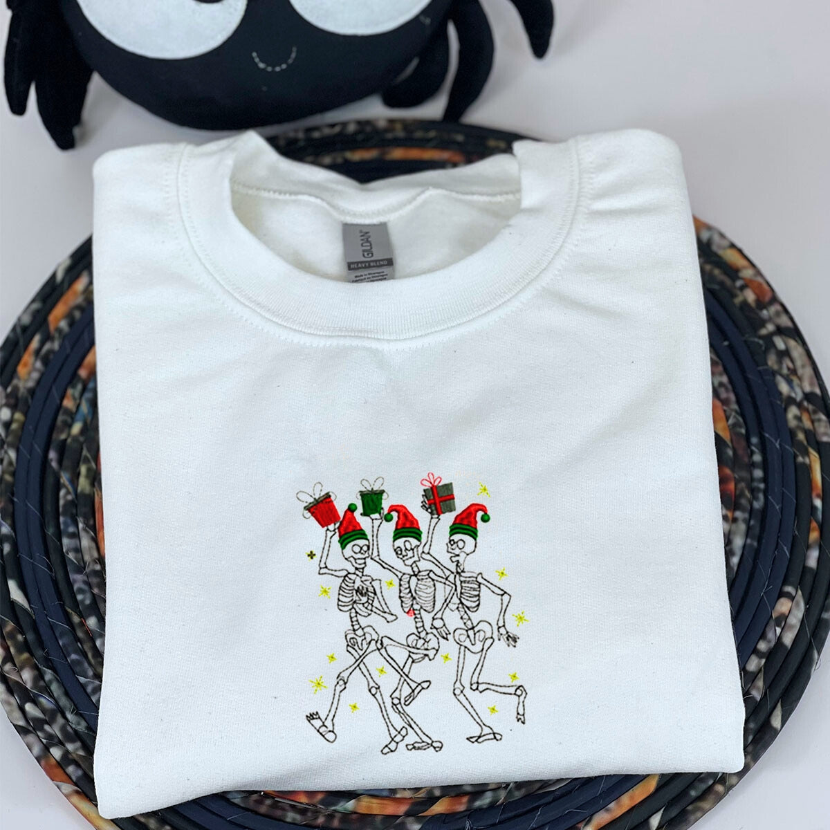 Dancing Skeletons Sweatshirt, Merry Christmas Crewneck Embroidered