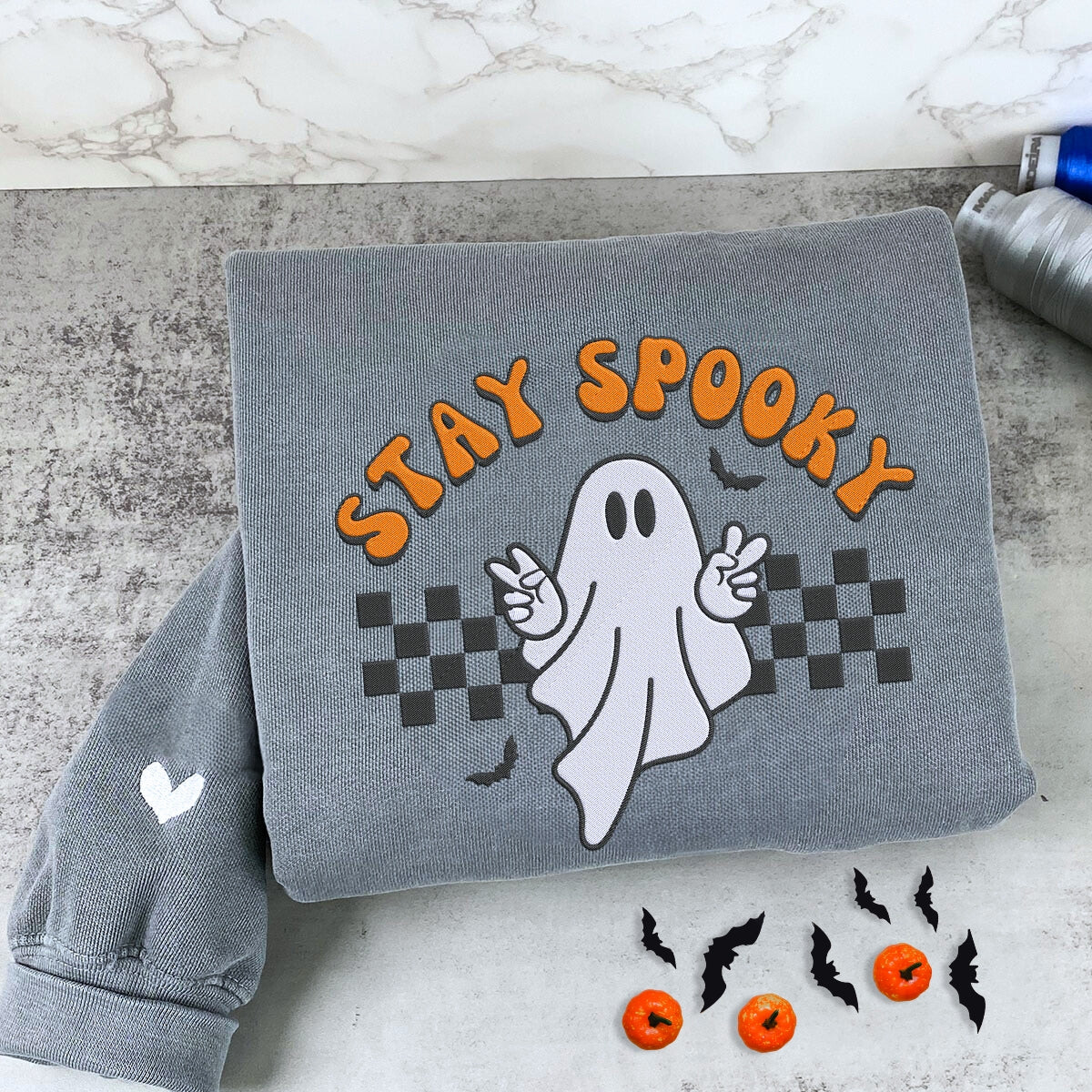 Comfort Color® Embroidered Ghost Stay Spooky Halloween T-Shirt or Sweatshirt - Embroly