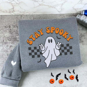 Comfort Color® Embroidered Ghost Stay Spooky Halloween T-Shirt or Sweatshirt