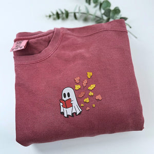 Comfort Color® Embroidered Halloween Ghost Book Lover T-Shirt or Sweatshirt - Embroly