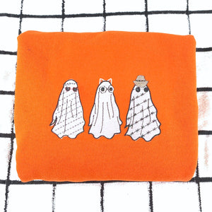 Embroidered Halloween Crewneck, Three Ghost Sweatshirt for Women Men