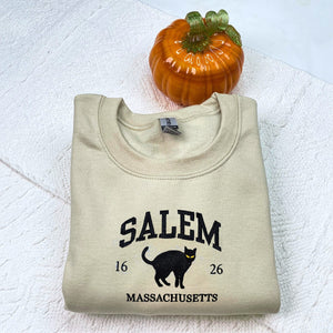 Salem Massachusetts Sweatshirt, Hocus Pocus Embroidered Sweatshirt or Hoodie for Halloween Season