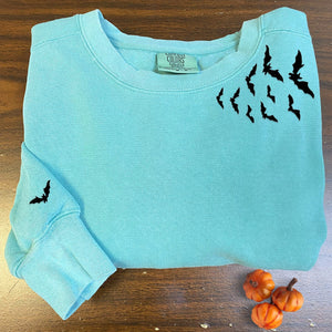 Comfort Color® Embroidered Bats on Neckline Halloween T-Shirt or Sweatshirt