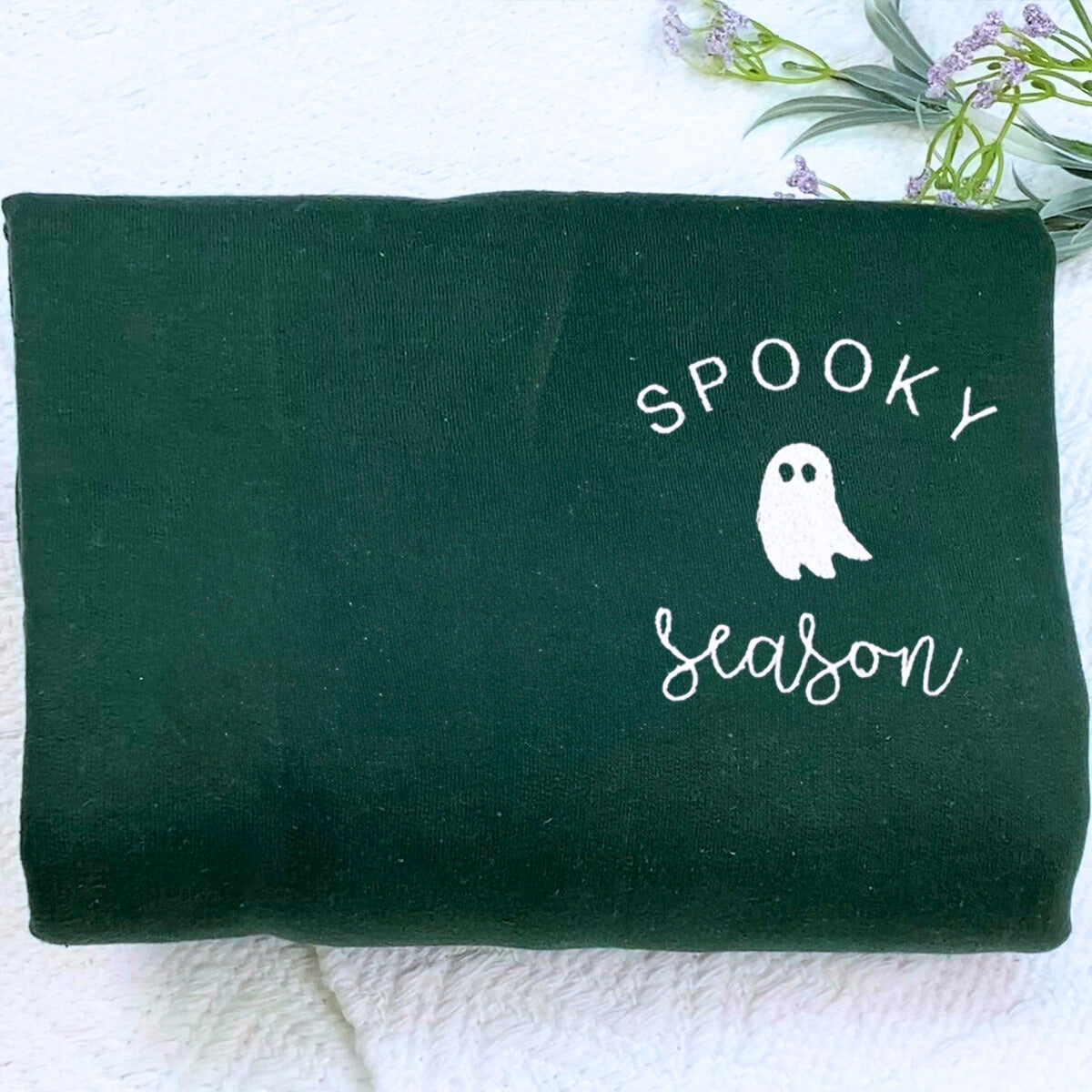 Spooky Season Embroidered hot Corded Pullover, Halloween Ribbed Sweatshirt, Customizable Colors