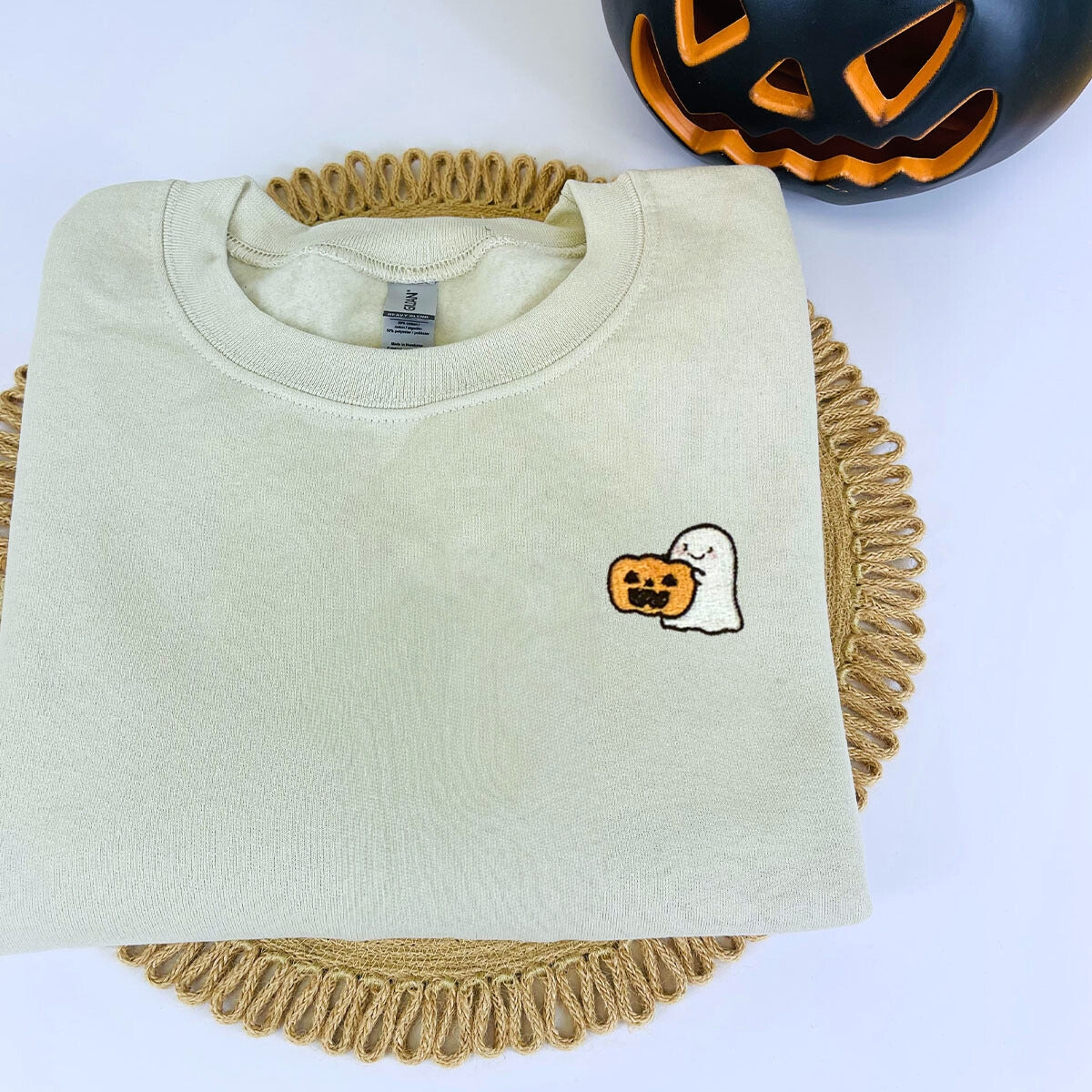 Embroidered Halloween Sweatshirt, Embroidered Ghost Pumpkin Fall Hoodies - Embroly