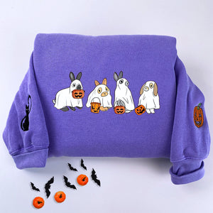 Comfort Color® Embroidered Cute Rabbit Ghost Halloween T-Shirt or Sweatshirt