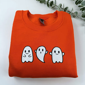 Embroidered Ghost Sweatshirt, Cute Ghost Halloween Fall Crewneck or Hoodie