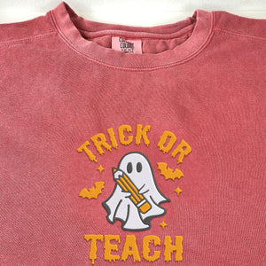 Comfort Color® Embroidered Trick or Teach Halloween T-Shirt or Sweatshirt - Embroly