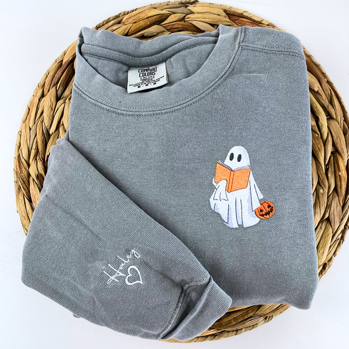 Comfort Color® Embroidered Halloween Ghost Book Lover T-Shirt or Sweatshirt - Embroly