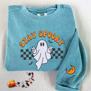 Comfort Color® Embroidered Ghost Stay Spooky Halloween T-Shirt or Sweatshirt