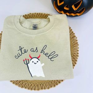 Cute Halloween Sweatshirts, Cute As Hell Embroidered Hoodie