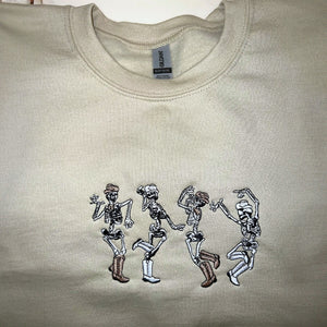 Dancing Skeletons Sweatshirt, Halloween Crewneck Embroidered