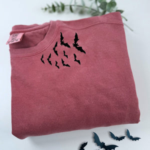 Comfort Color® Embroidered Bats on Neckline Halloween T-Shirt or Sweatshirt