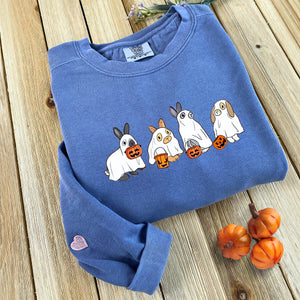 Comfort Color® Embroidered Cute Rabbit Ghost Halloween T-Shirt or Sweatshirt