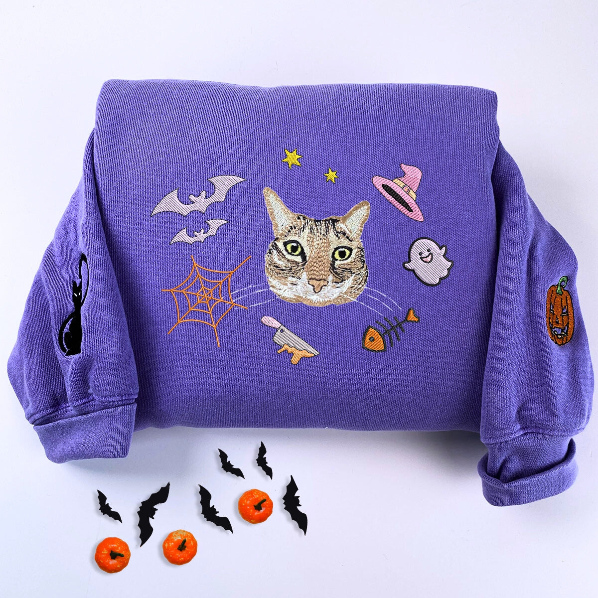 Comfort Colors® Custom Embroidered Halloween Cat Portrait T-Shirt or Sweatshirt - Embroly