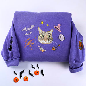 Comfort Colors® Custom Embroidered Halloween Cat Portrait T-Shirt or Sweatshirt