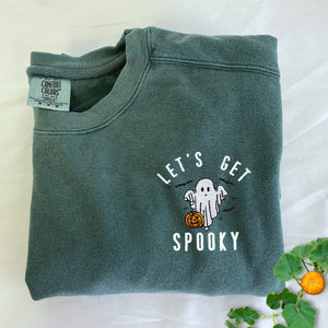 Comfort Color® Spooky Season Crewneck, Let's Get Spooky Embroidered Halloween Sweatshirts, Hoodie