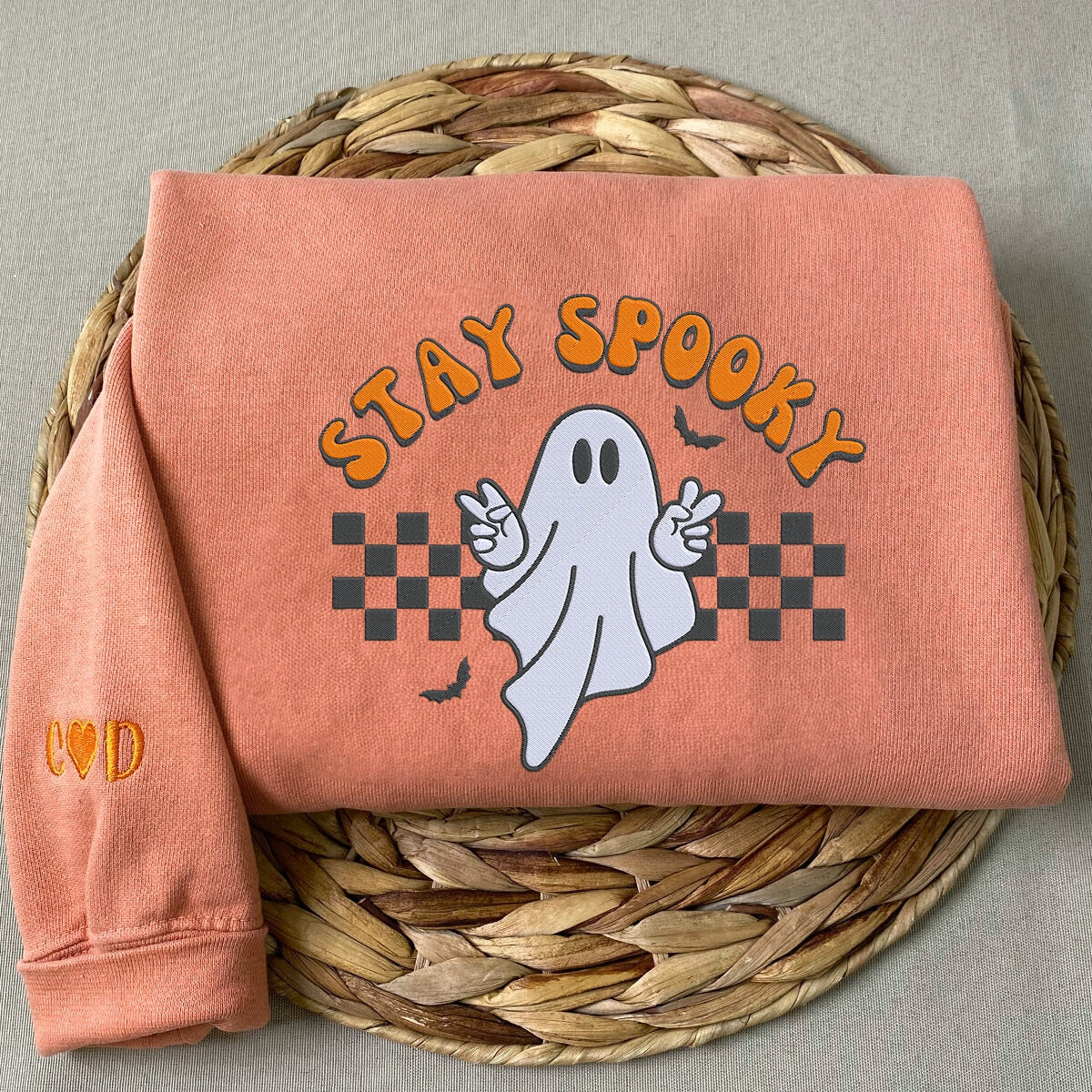 Comfort Color® Embroidered Ghost Stay Spooky Halloween T-Shirt or Sweatshirt - Embroly