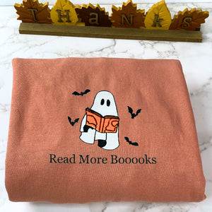 Comfort Color® Embroidered Halloween Ghost Book Lover T-Shirt or Sweatshirt - Embroly