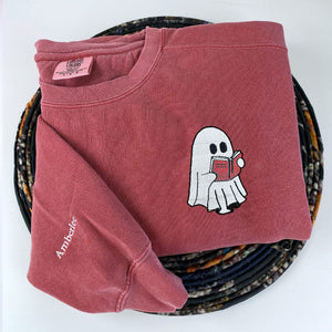 Comfort Color® Embroidered Halloween Ghost Book Lover T-Shirt or Sweatshirt