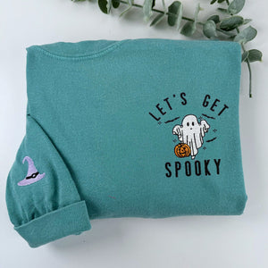 Comfort Color® Spooky Season Crewneck, Let's Get Spooky Embroidered Halloween Sweatshirts, Hoodie