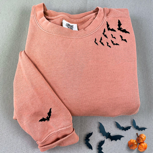 Comfort Color® Embroidered Bats on Neckline Halloween T-Shirt or Sweatshirt