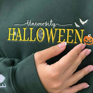 Halloween University Sweatshirt, Embroidered Halloween Hoodie with Pumkin